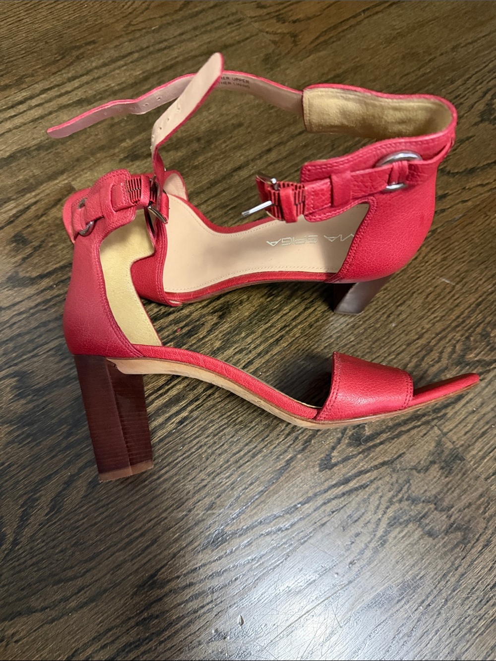 Via Spiga Red Ankle-Strap Block Heel Sandals